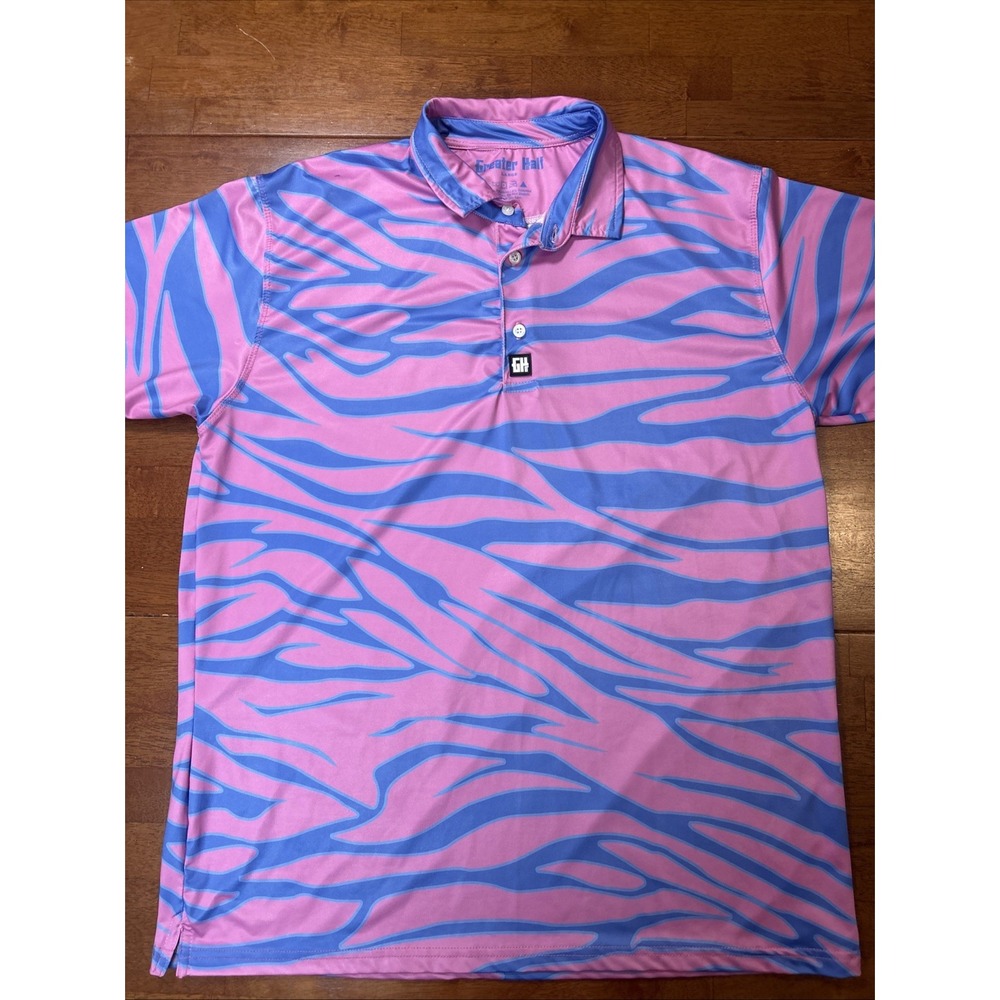 Greater Half Golf Polo Shirt Mens Size Large Pink Striped